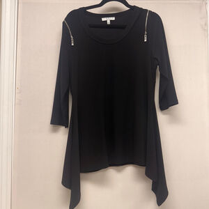 Women's CHAUS Black Tunic Top with Zippers Size L